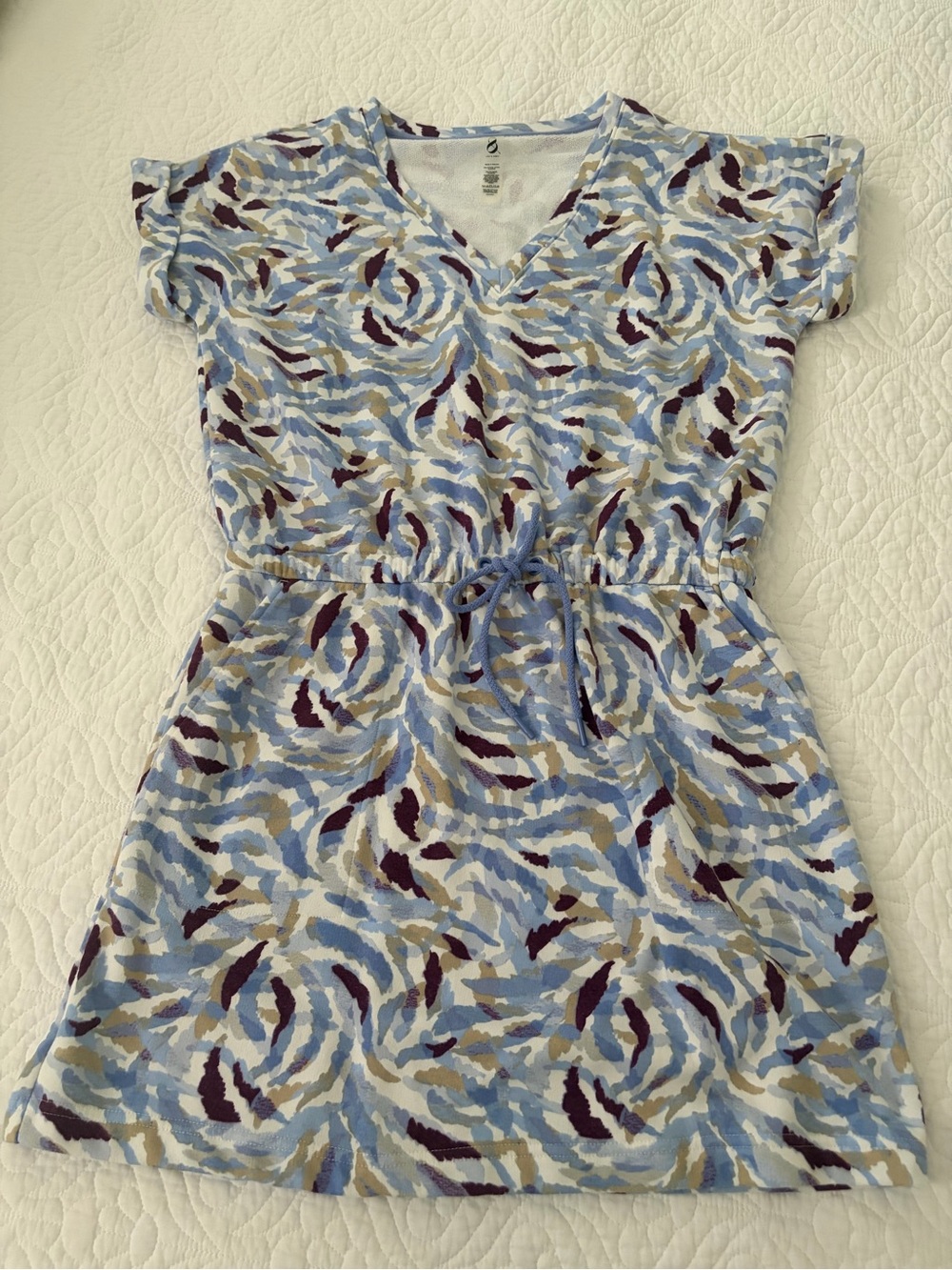 Light Blue Printed Drawstring V-Neck Dress from Lou & Grey